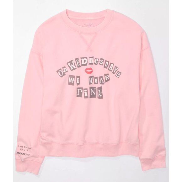 American Eagle x Mean Girls Crew Neck Sweatshirt | On Wednesday We Wear Pink - Picture 1 of 10